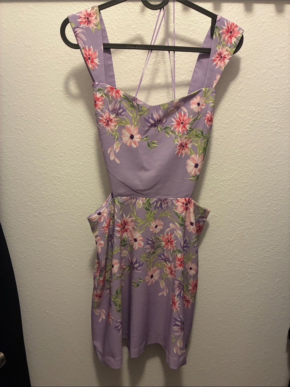 Express Lavender Floral Midi Dress with Pink & Green Accents